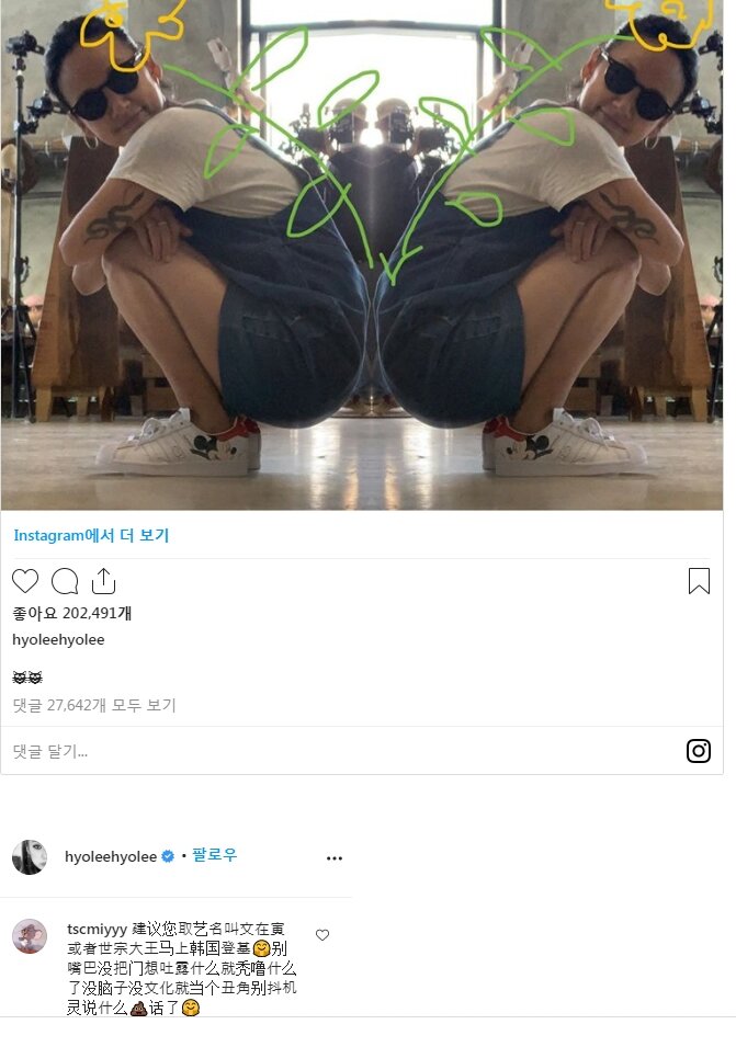 짱개들이 몰려온 이효리 인스타