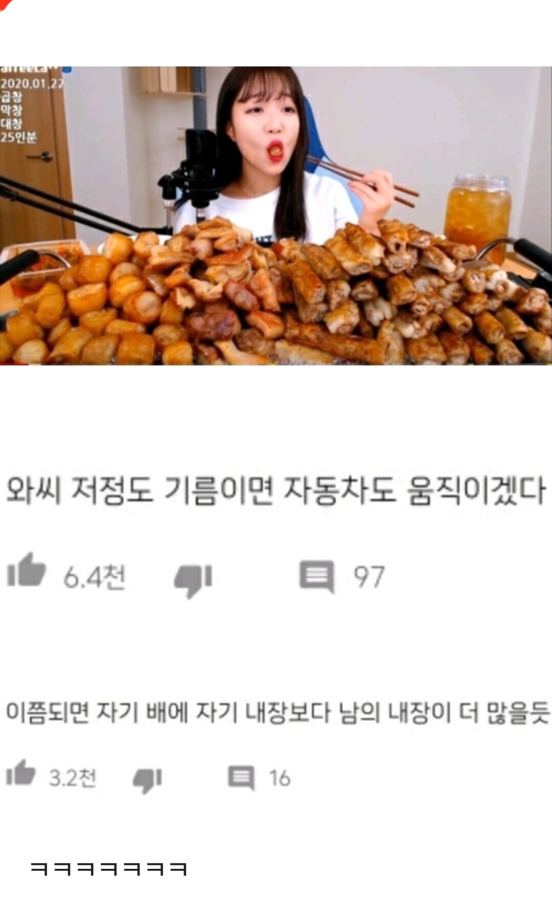 곱창4kg 먹는 쯔양과 댓글