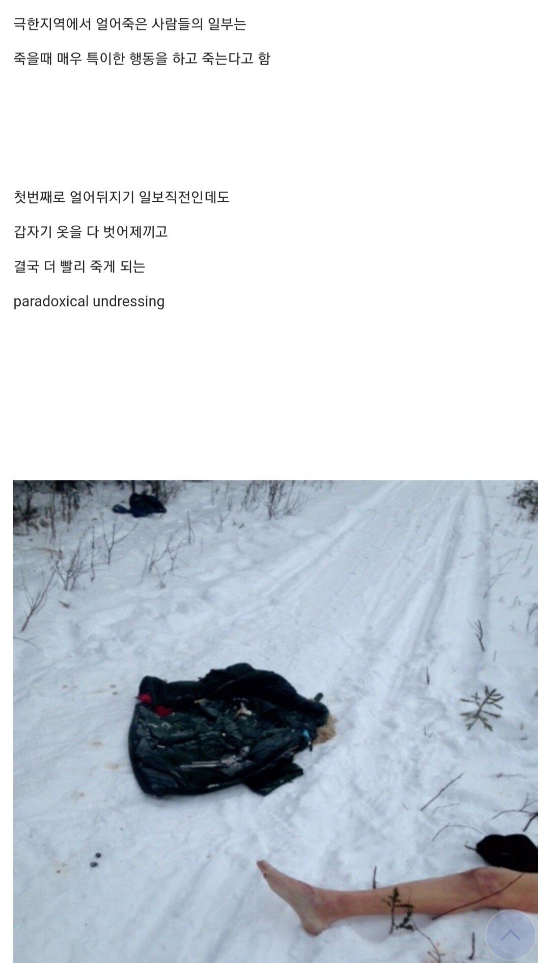 극한의 추위에 옷을 벗게 되는 이유