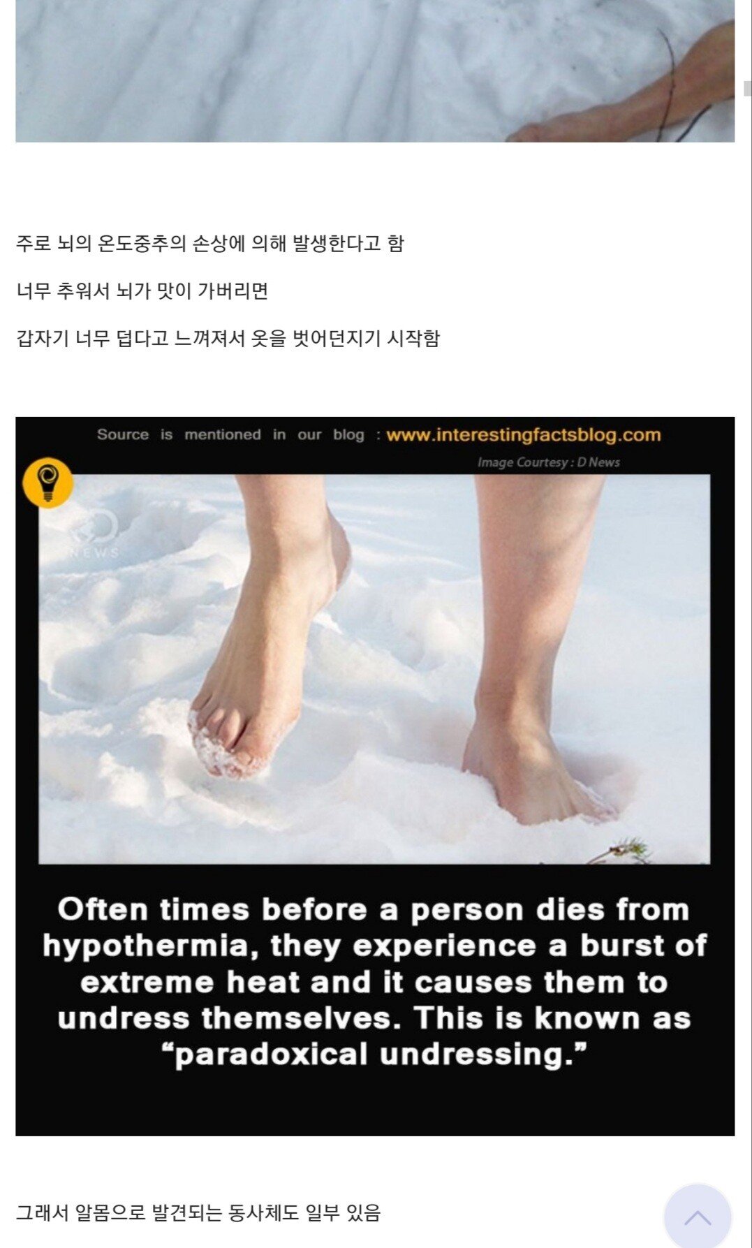 극한의 추위에 옷을 벗게 되는 이유