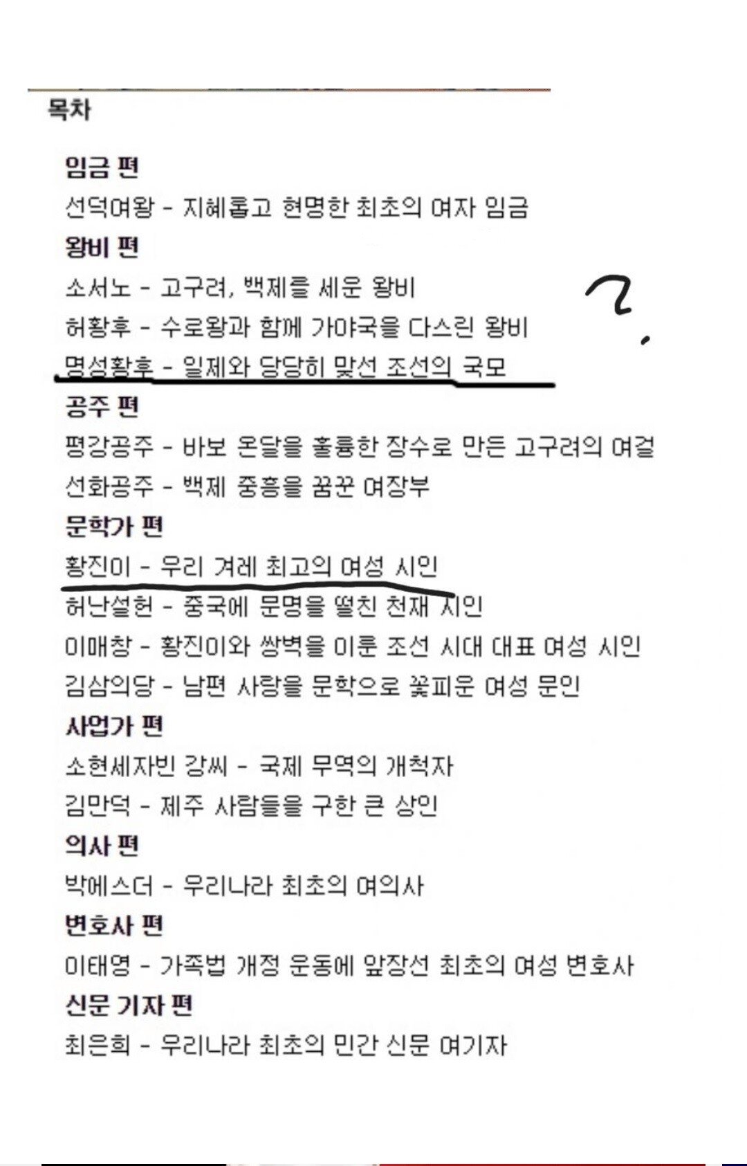 논란 있던 한국여성 위인전