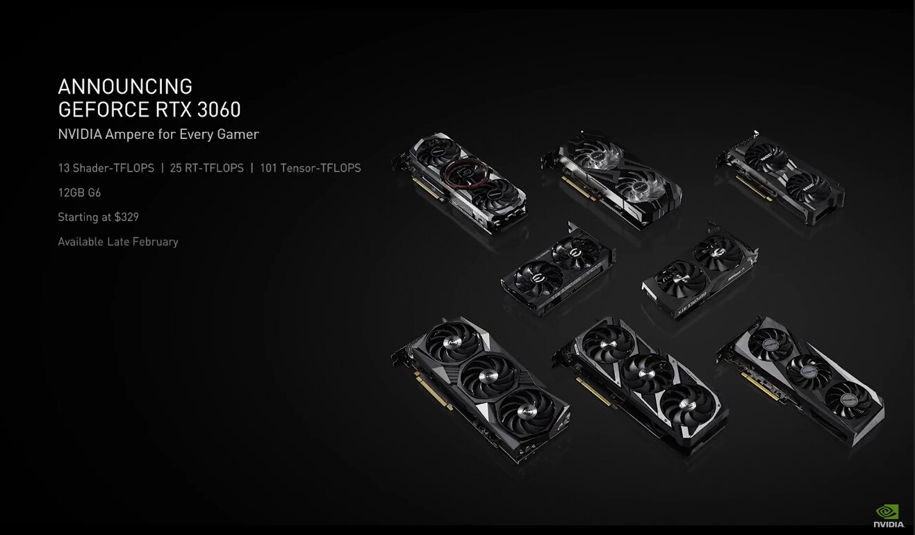 NVIDIA 329달러 12GB GDDR6 메모리 탑재 GeForce RTX 3060 발표