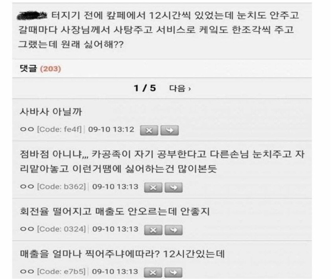 ???  개인까페에 12시간 죽치고있으면 진상이냐??