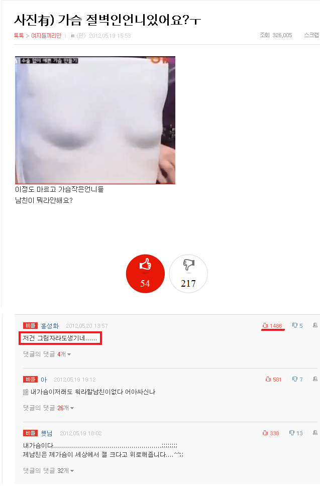 판) 가슴 절벽인 언니 있어요?