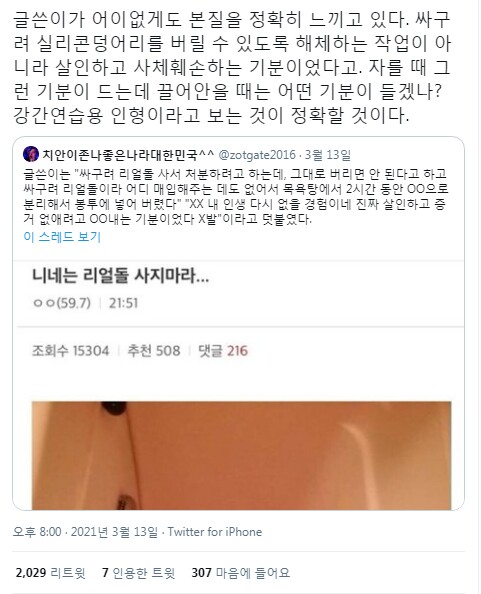 리얼돌이 강간인형인 이유