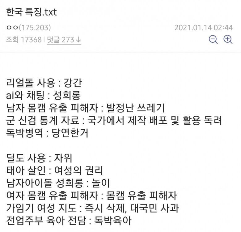 남녀 대우 비교로 보는 한국 특징