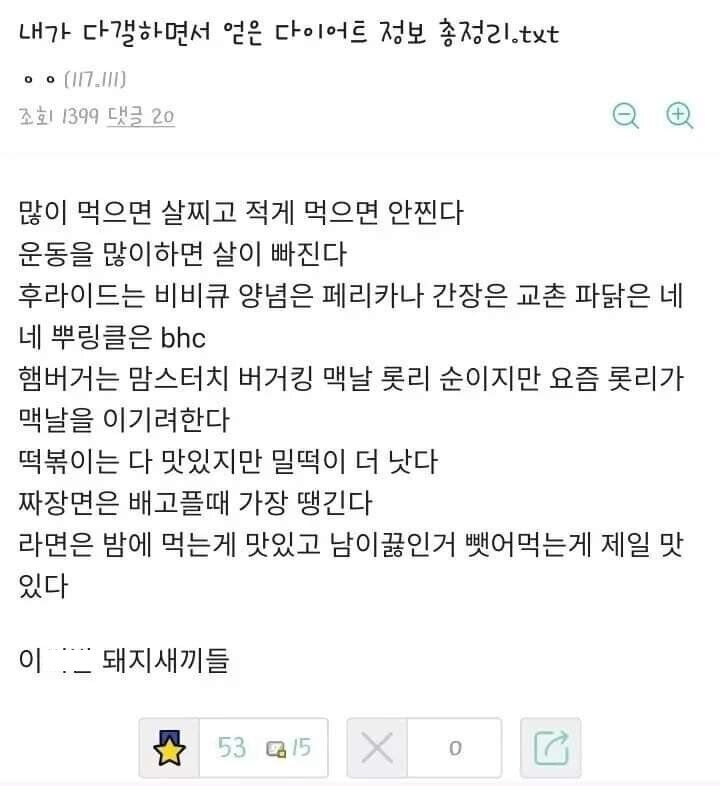 다이어트갤에서 수집한 다이어트정보 총정리