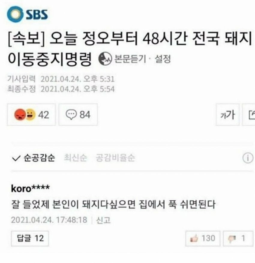 주말동안 전국 이동금지명령 떨어졌네요