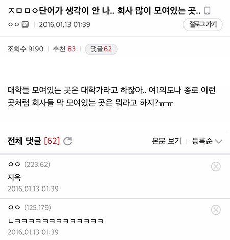 회사들 모여있는 곳을 뭐라고 하지?