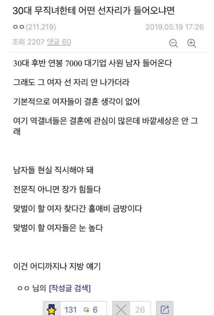 여초 30대 무직녀 판타지