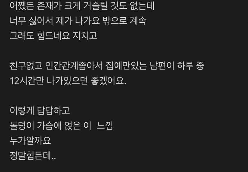 남편의 16개월 재택근무로 제가 피폐합니다.