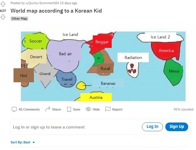화제의 한국 어린이가 그린 세계지도
