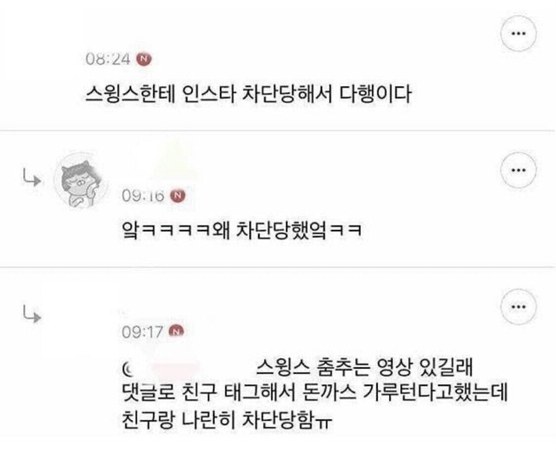 스윙스한테 인스타 차단당한 이유