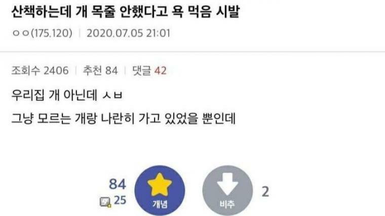 개 목줄 안 해 욕먹은 디씨인