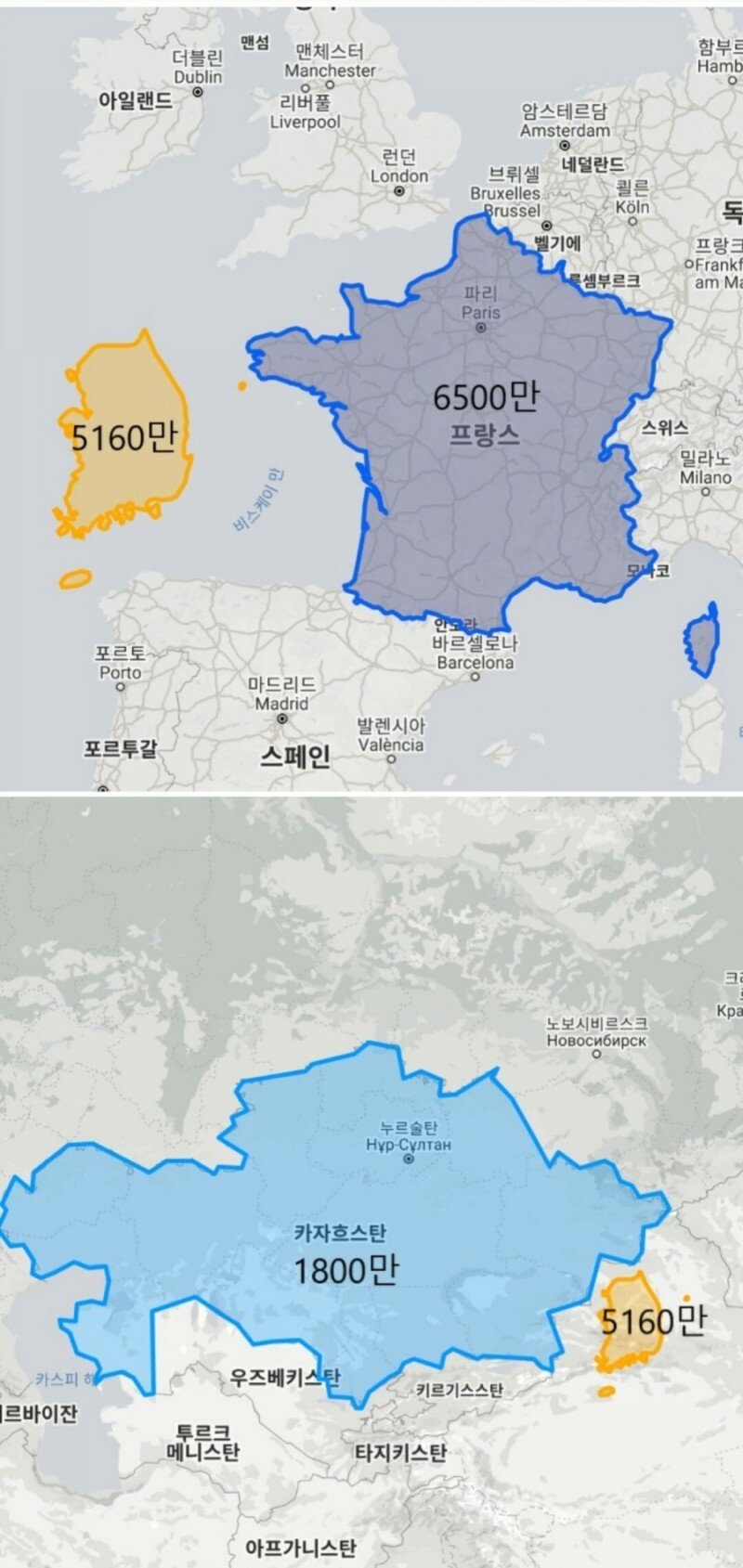 한국 인구밀도 체감